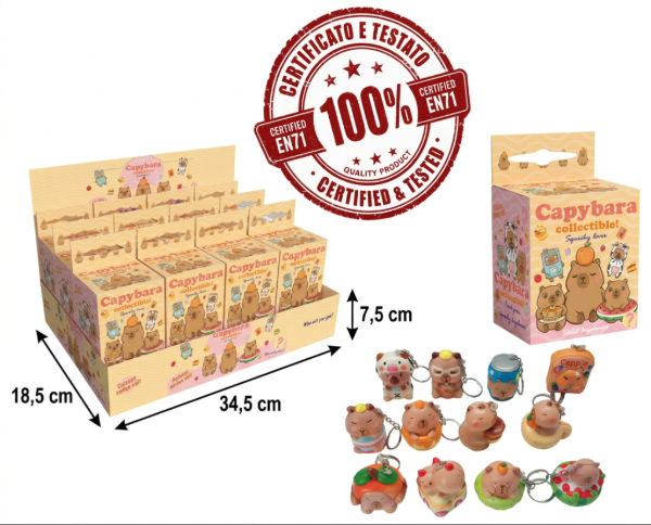 CAPIBARA Portachiavi Squishy 6cm In Blind Box In espo da 24pz 12ass…x24…x480